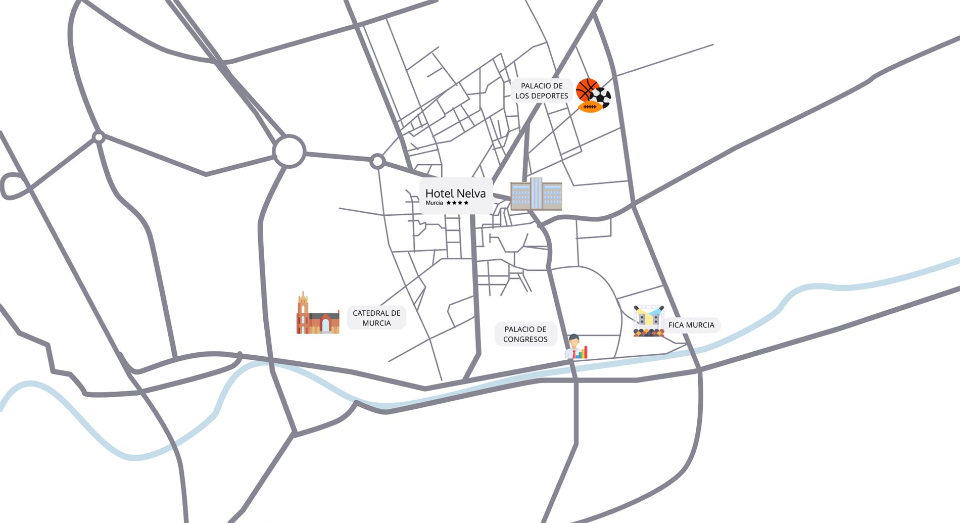 Hotel Nelva in the centre of Murcia. Official site Santos Hotels